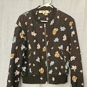 Diane von Furstenberg classic quilted silk bomber jacket floral print sz 8